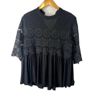 American Eagle Outfitters Bell Sleeve Lace Panel Gray Blouse Size Medium